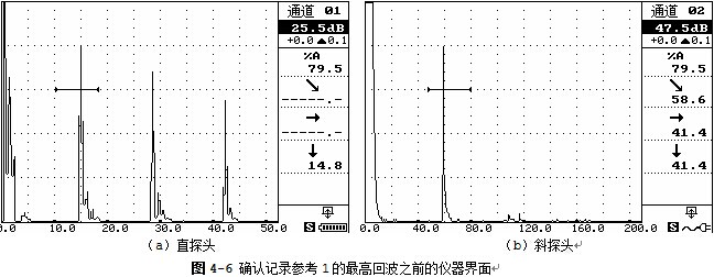 确认记录参考1的最高回波之前的仪器界面