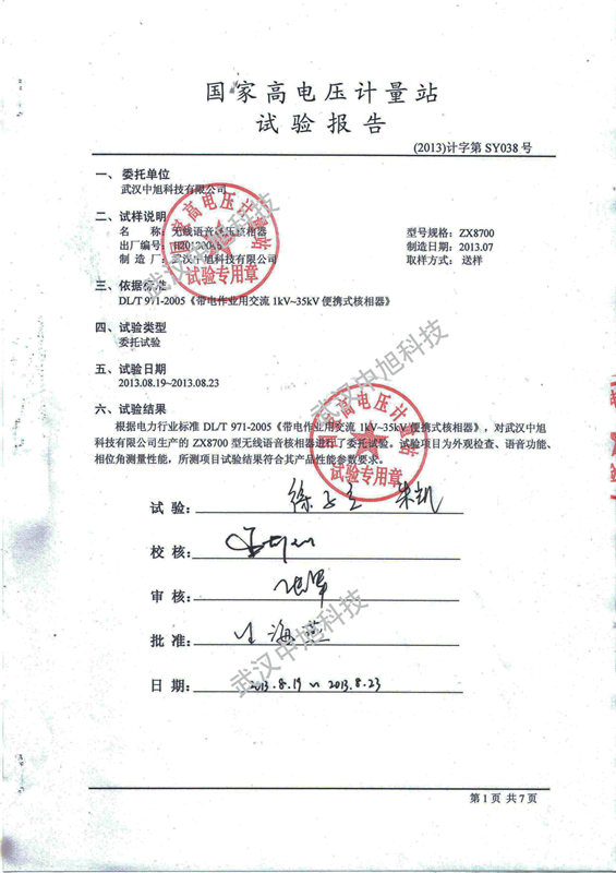 环网柜核相器检测报告